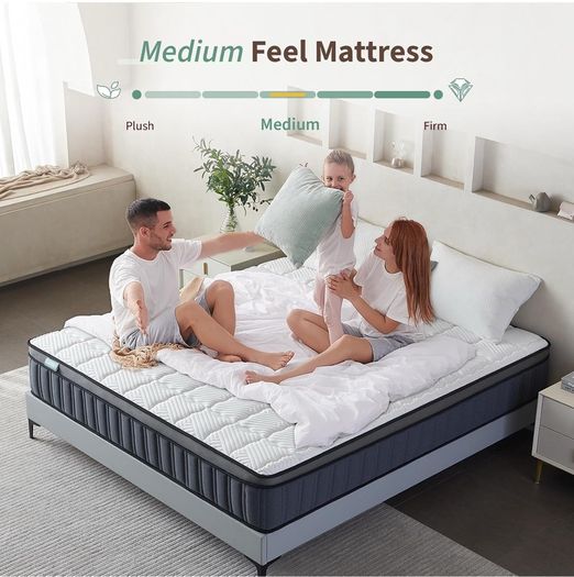 King Size Mattress 5FT, 10.2 Inch Memory Foam Pocket Sprung Hybrid