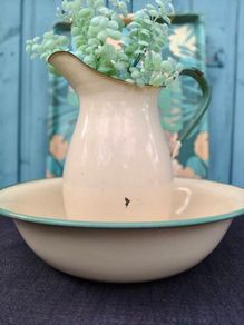 Vintage Enamel Pitcher and Bowl