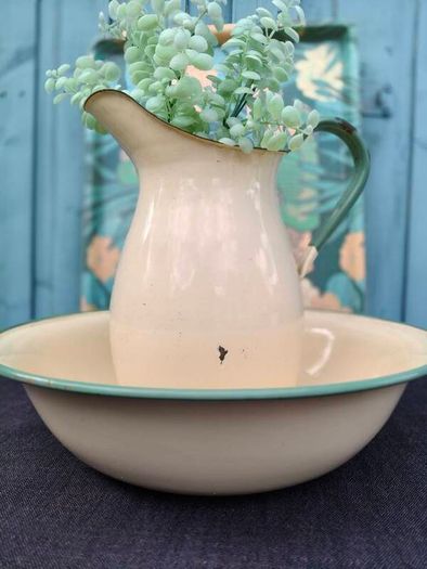 Vintage Enamel Pitcher and Bowl
