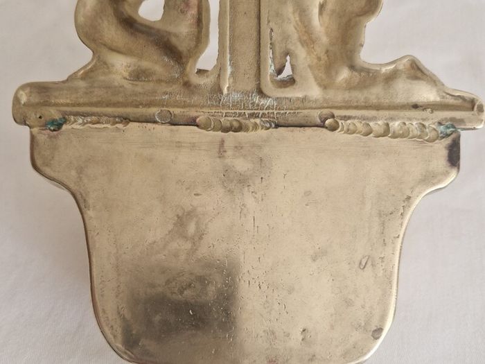 Antique  Brass Angel Holy Water Font Religious Wall Art
