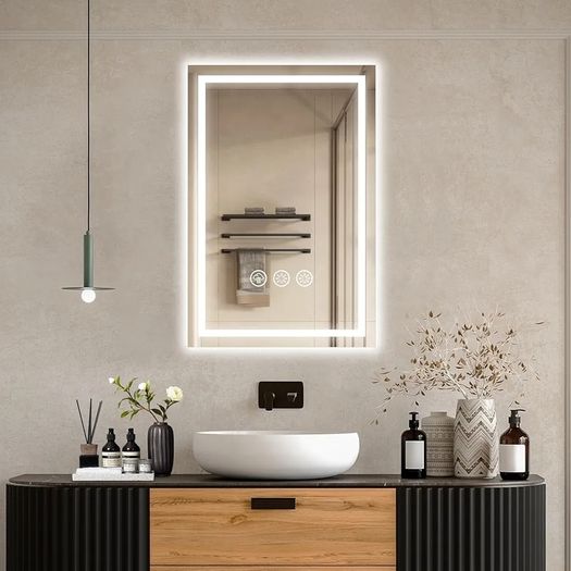 LED Bathroom Wall Mirror with LED Lights  Anti-Fog Vanity Mirror, 3-Color Dimmable Frontlit Illumination for Makeup, Wall Mounted Bathroom Lighting