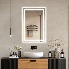 LED Bathroom Wall Mirror with LED Lights  Anti-Fog Vanity Mirror, 3-Color Dimmable Frontlit Illumination for Makeup, Wall Mounted Bathroom Lighting