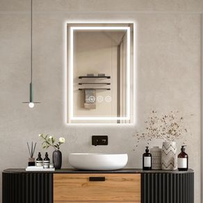 LED Bathroom Wall Mirror with LED Lights  Anti-Fog Vanity Mirror, 3-Color Dimmable Frontlit Illumination for Makeup, Wall Mounted Bathroom Lighting