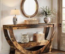 160cm Console Table, 2-Tier Hallway Table with Shelves, Rustic Wooden Sofa Table, Narrow Entryway Table for Living Room, Entrance & Foyer