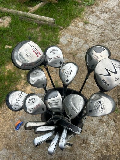 Drivers, woods, irons, putter and bag for sale read description