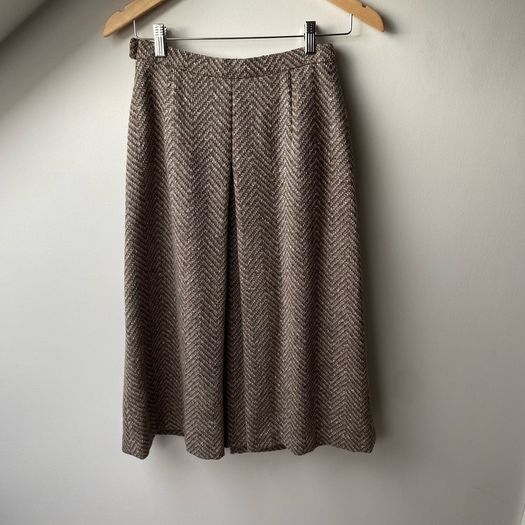 Vintage 70s/80s RAVENS West Germany Pure New Wool Herringbone Midi Skirt UK 6 8