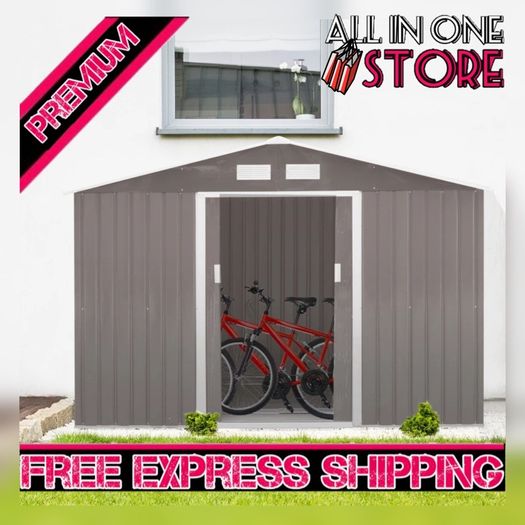 9 x 6FT Foundation Ventilation Steel Outdoor Garden Shed Grey (FREE SHIPPING)