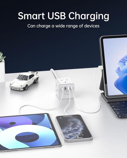 3M Cube Extension Lead with USB, 4 Way (13A/3250W) Plug Extension Socket with 3 USB A & 1 USB C, Child Safety Extension Cord,Black Cube Power Strip for Home Desk Office