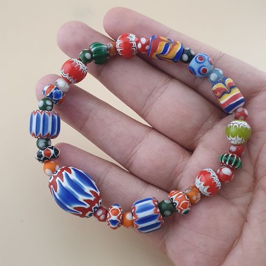Vintage Venetian Style Chevorn & Mix Glass Trade Glass Beads Bracelet