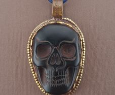 Vintage Gold Plated brass Floral Desgin &carved Skull shape Jade Pendant