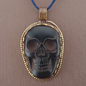 Vintage Gold Plated brass Floral Desgin &carved Skull shape Jade Pendant