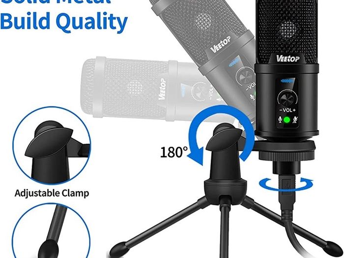 USB Microphone Metal Computer Condenser PC Mic for Gaming Podcasting Streaming Recording Voiceover YouTube Skype Twitch Zoom Cardioid with Tripod Compatible with Desktop Laptop Windows MacOS (FREE POSTAGE)