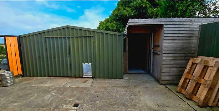 Steel Garage / Shed 5m x 4.5m + Wooden Shed 5m x 4m