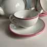 Bargain as new modern teaset with Teapot with six cups and saucers with pink trim Image 2