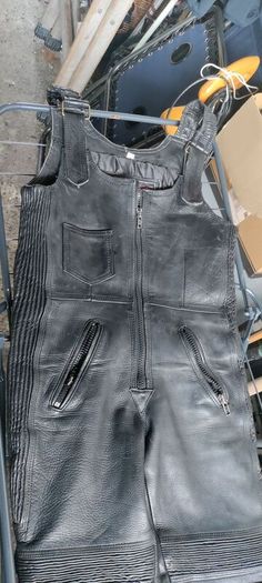 Ladies leather one piece biker suit dungarees
