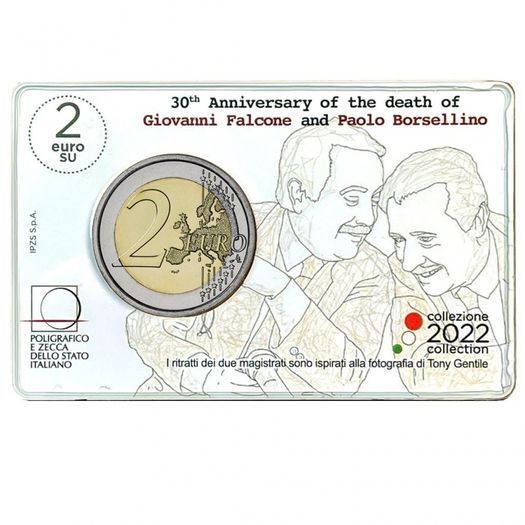 Italy 2 Euro Commemorative Coin 2022 - FALCONE AND BORSELLINO BU. Coincard.