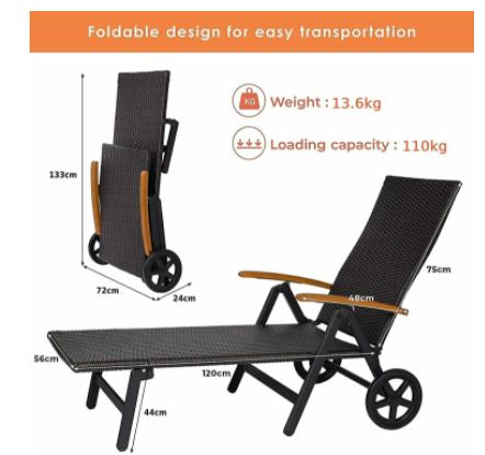 BRAND NEW Rattan Sun Lounger Beach Chair Adjustable Deck Chair Folding Loungers Outdoor Furniture
