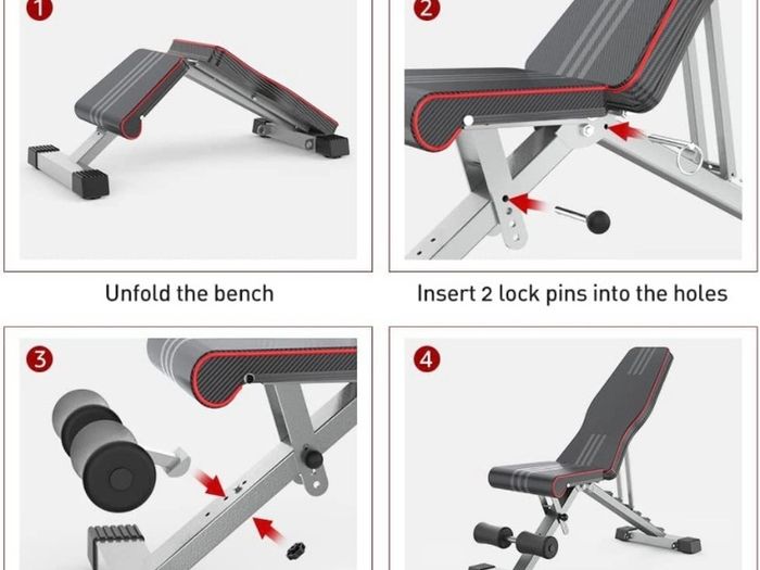Adjustable Weight Bench Foldable, Fitness Workout Bench Weight Lifting Sit-up Multi-use Exercise Bench Flat Incline Decline Bench Press for Home Gym Training (FREE POSTAGE)
