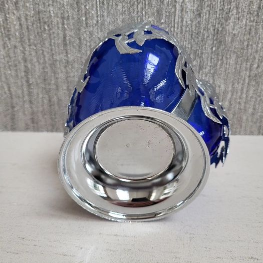 Cobalt blue glass & chrome dish