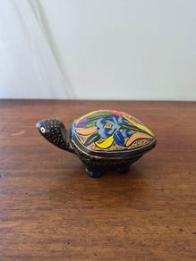 Wood Handpainted Paper Mache Turtle Box Trinket Keepsake