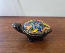 Wood Handpainted Paper Mache Turtle Box Trinket Keepsake