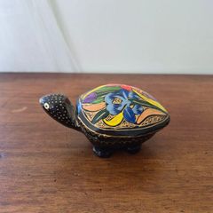 Wood Handpainted Paper Mache Turtle Box Trinket Keepsake