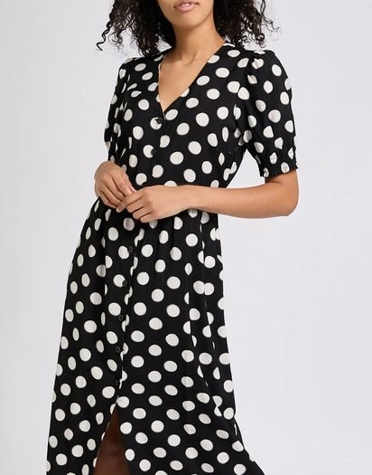 NEW Black & White Polka Dot Button-Down Midi Dress: Size 10