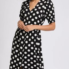 NEW Black & White Polka Dot Button-Down Midi Dress: Size 10