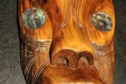 Handmade Maori wooden mask with Abalone eyes