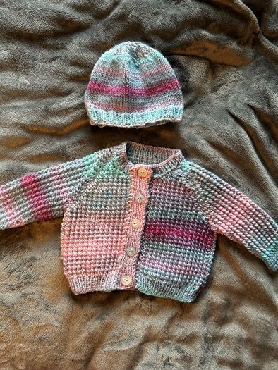 Hand Knitted Baby Cardigans with matching hat