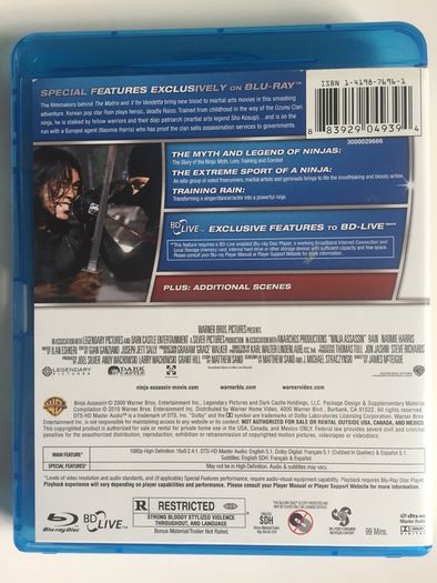 Ninja Assassin [2009] Rain, Naomie Harris & Sho Kosugi. [Blu-ray Movie]