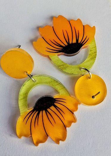 Open Arch Upside Down Yellow Sunflower Drop Earrings