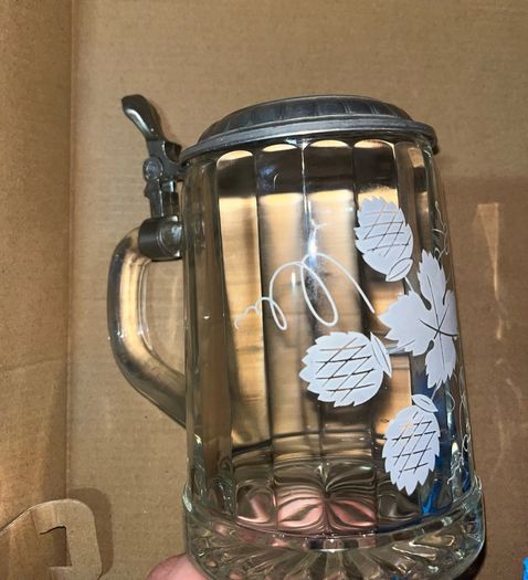RARE Vintage ALWE German Beer Lidded Stein Heavy Glass Mug Cup Tankard