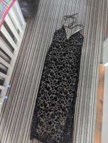Black mesh linen event dress