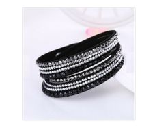 Black Leather Look Cuff Bracelet with Studs