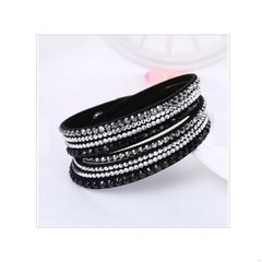 Black Leather Look Cuff Bracelet with Studs