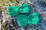Handmade crochet warm headband, green wooly ear warmer
