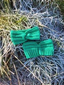 Handmade crochet warm headband, green wooly ear warmer