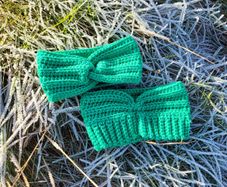 Handmade crochet warm headband, green wooly ear warmer
