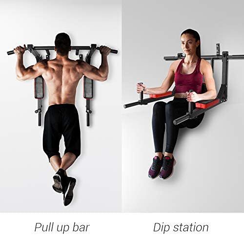 Multifunctional Wall Mounted Pull Up Bar/Chin Up bar, Dip Station for Indoor Home Gym Workout, Power Tower Set Training Equipment Fitness Dip Stand Supports to 440 Lbs