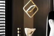 Modern LED Pendant Light Gold Rectangular Ring Light Fixture Height Adjustable Chandelier Suitable for Kitchen Island Bedroom Living Room Foyer(2-Ring)