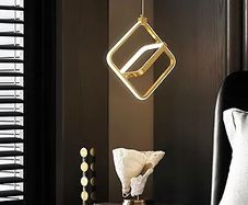 Modern LED Pendant Light Gold Rectangular Ring Light Fixture Height Adjustable Chandelier Suitable for Kitchen Island Bedroom Living Room Foyer(2-Ring)
