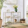 Entryway Cabinet, 3 Tier Shelf, Tempered Glass, 100 x 30 x 73 cm, Metal Frame, Modern Style, Hallway, Living Room, Bedroom, Gold Image 4