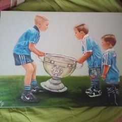gaa art Dublin kids with Sam Maguire cup