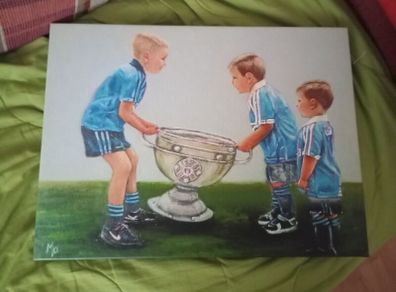 gaa art Dublin kids with Sam Maguire cup
