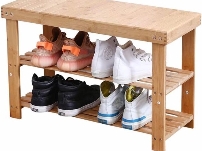 Bamboo Shoe Rack Bench 3 Tier Entryway Seat Shoe Organizer Storage Shelf