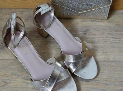Women's Gold Color handbag & Gold Color Sandals Size -UK 5