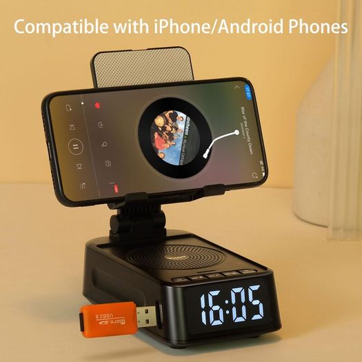 Gifts for Men Women, Phone Stand with Bluetooth Speaker&Clock, Birthday Gifts for Him, Phone Holder with Wireless Speaker, Ideal for Dad Mom Husband Boy, Cool Tech Gadget for Men