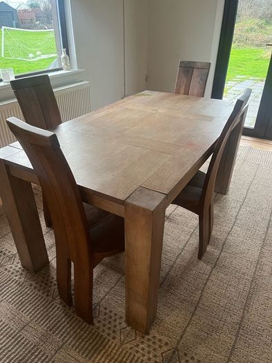 Solid Oak table & 4 dining chairs