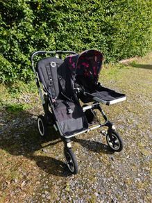 Bugaboo Donkey 3 Duo in aluminium/black, complete double buggy setup with lots of extras